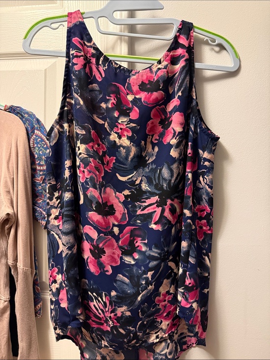 Allison Joy Tops - Allison Joy Navy Floral Tank Top with Pink and Cream Accents